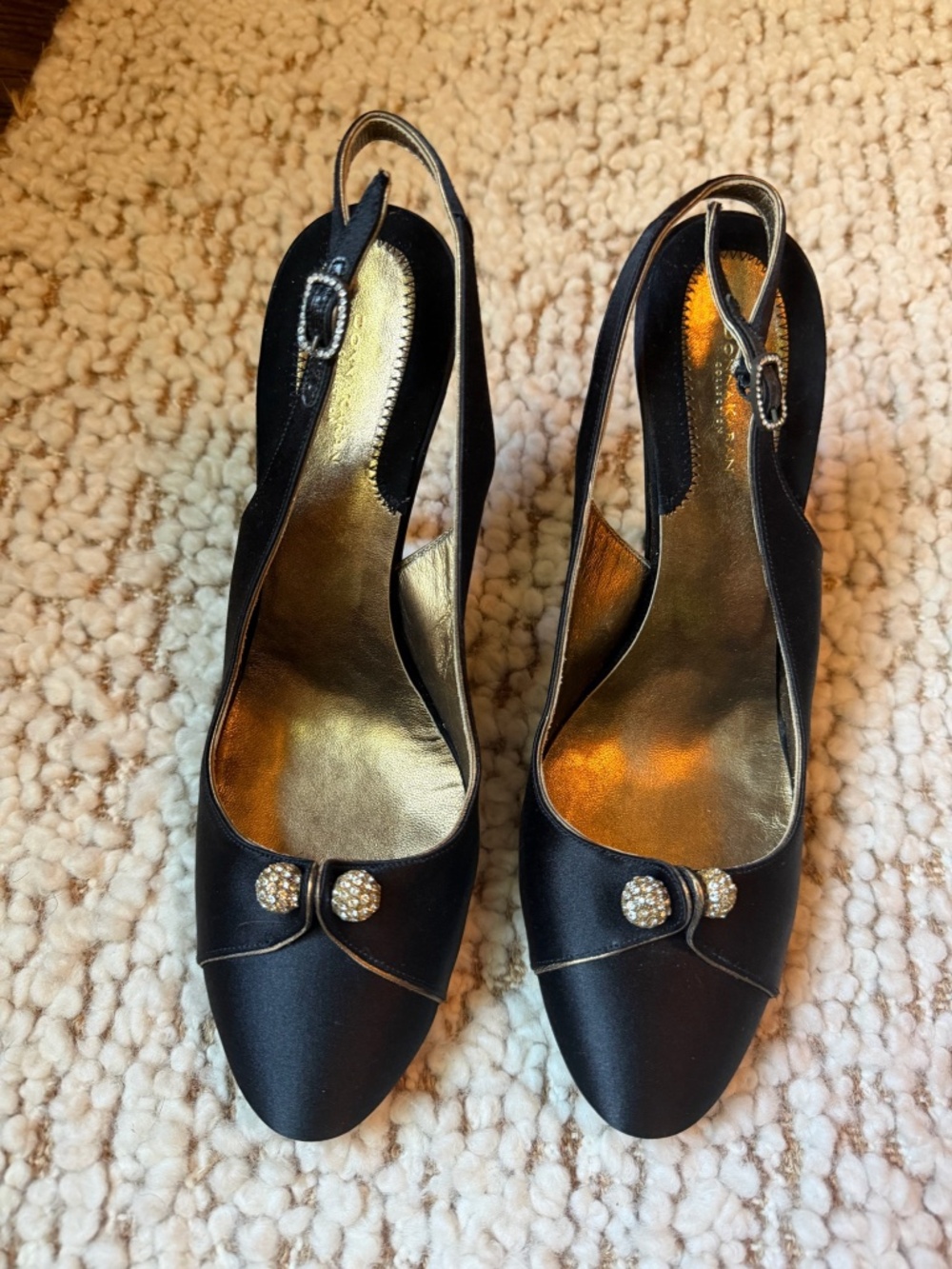 Donna Karan Collection Black Satin Crystal Slingback Heels - Size 9B - 4" Heel